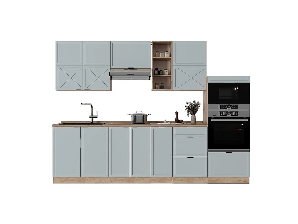 Mueble de cocina roble azul claro/gris dorado 280x60x81.6 fame-line