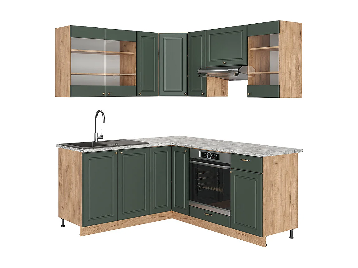 Cuisine en angle chêne vert et or/chêne doré 190x46x81.6 fame-line