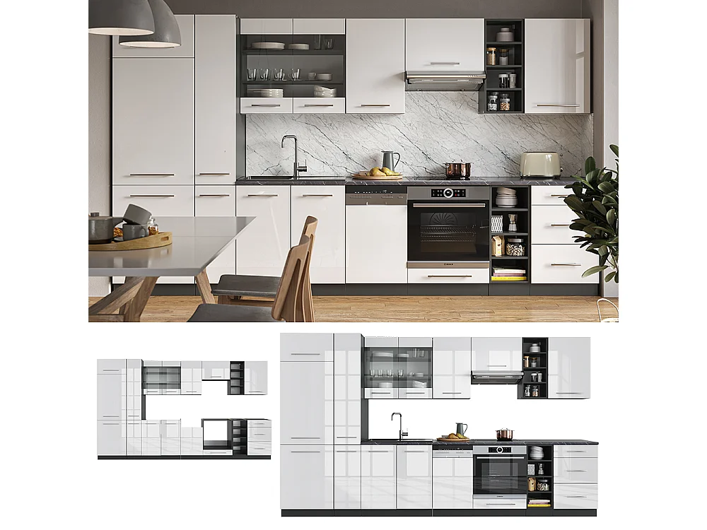 Küchenzeile weiß hochglanz/anthrazit 355x46x81.6 fame-line