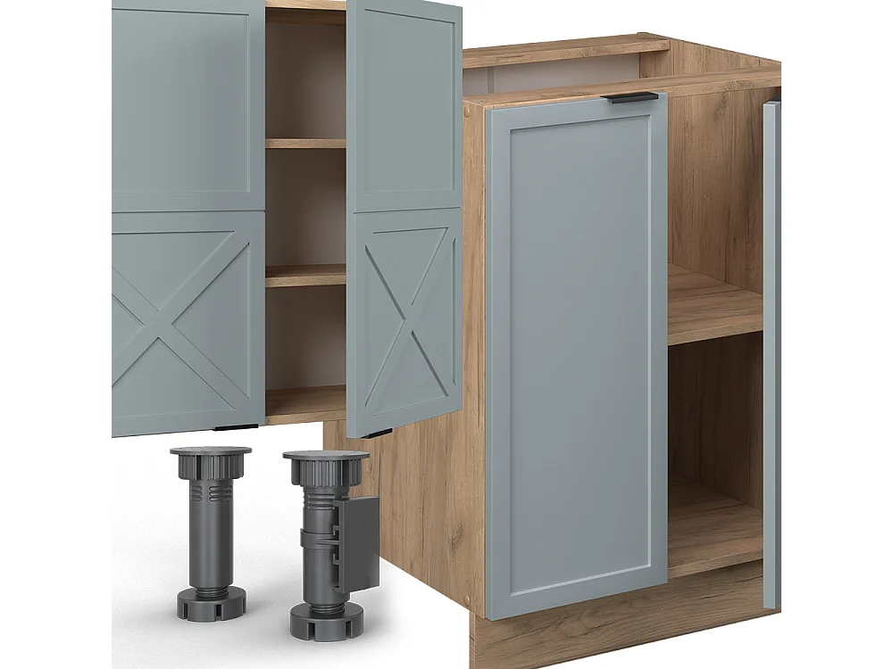 Køkkenrække lys blågrå/gylden eg 300x60x81.6 fame-line