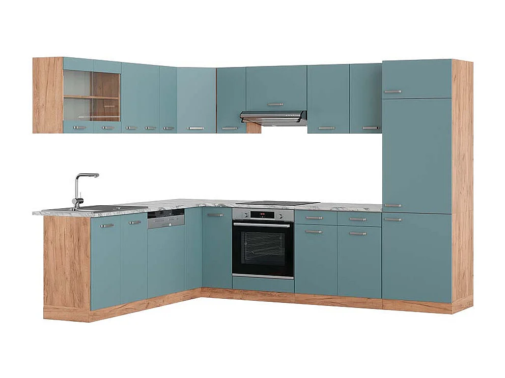 Eckküche blau-grau/goldkraft eiche 287x60x81.6 r-line