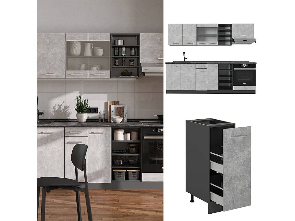 Cucina componibile calcestruzzo/antracite 240x46x81.6 r-line
