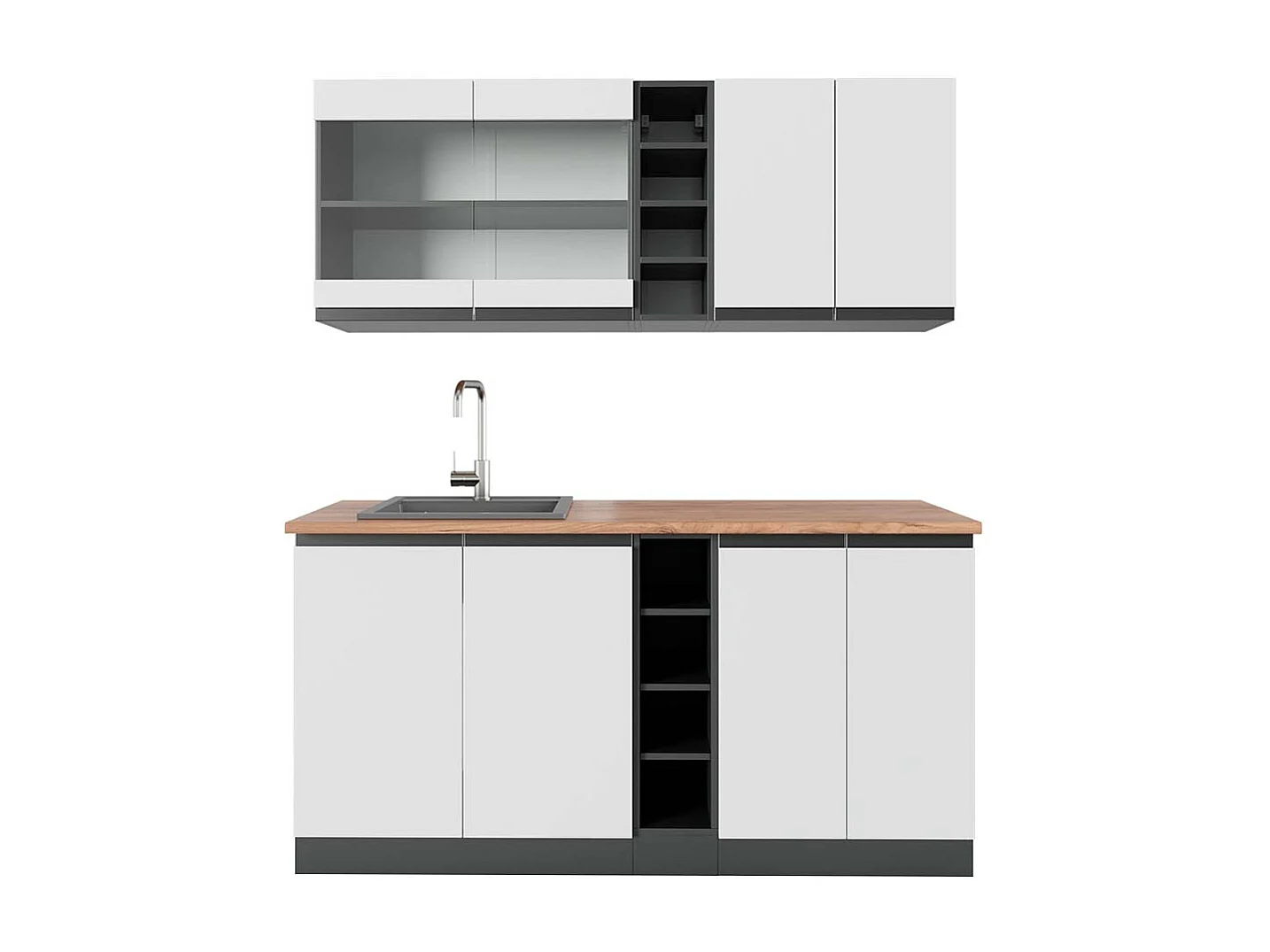 Singleküche weiß/anthrazit 160x60x81.6 r-line