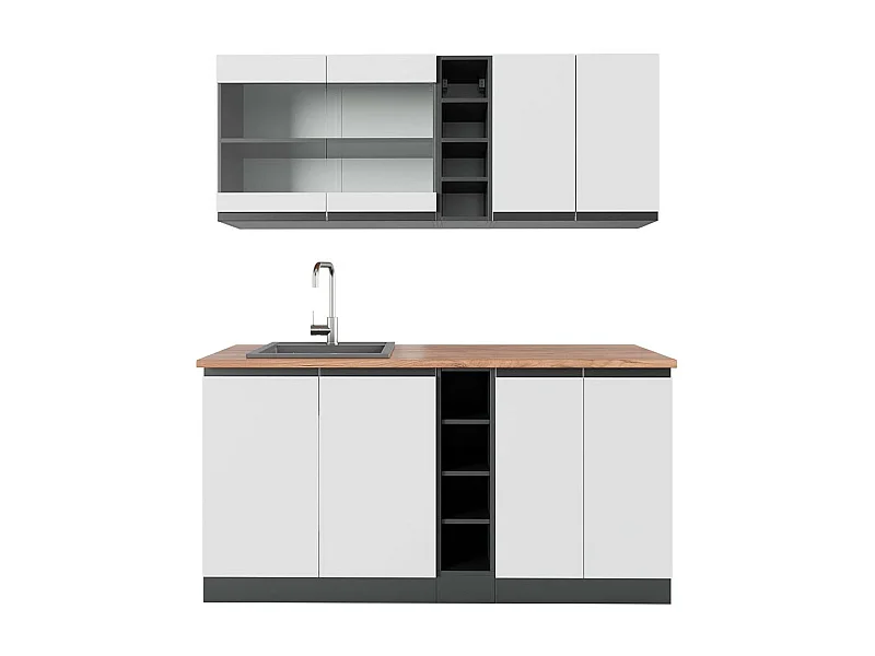 Singleküche weiß/anthrazit 160x60x81.6 r-line