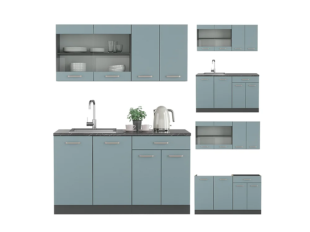 Cuisine bleu-gris/anthracite 140x60x81.6 r-line