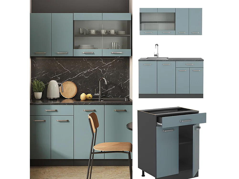 Cuisine bleu-gris/anthracite 140x60x81.6 r-line
