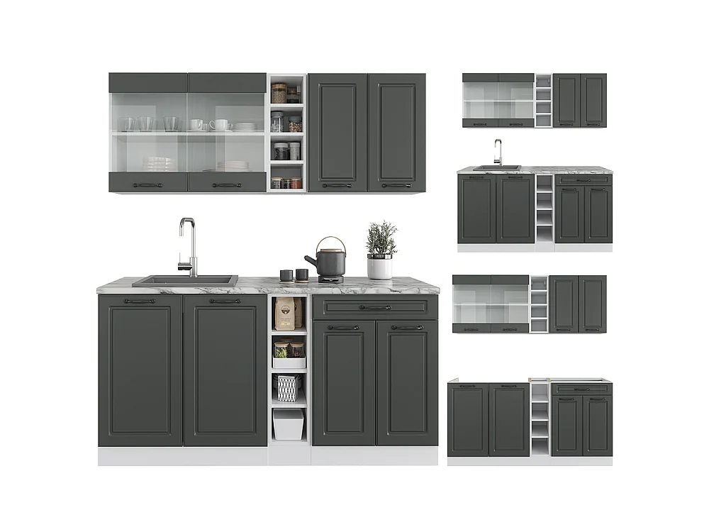 Cozinha individual casa de campo antracite/branca 160x60x81.6 r-line