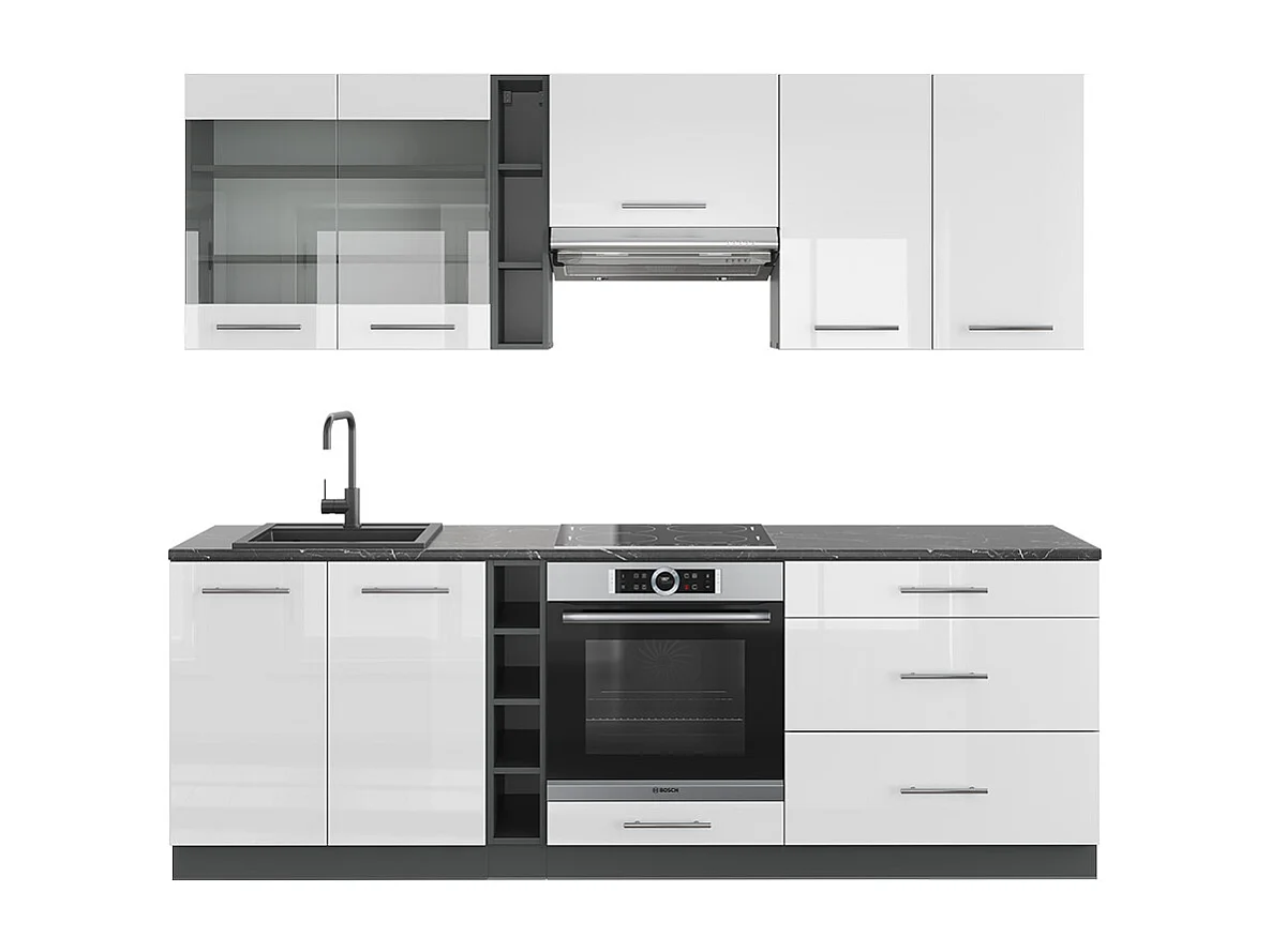 Mueble de cocina blanco brillo/antracita 235x46x81.6 fame-line