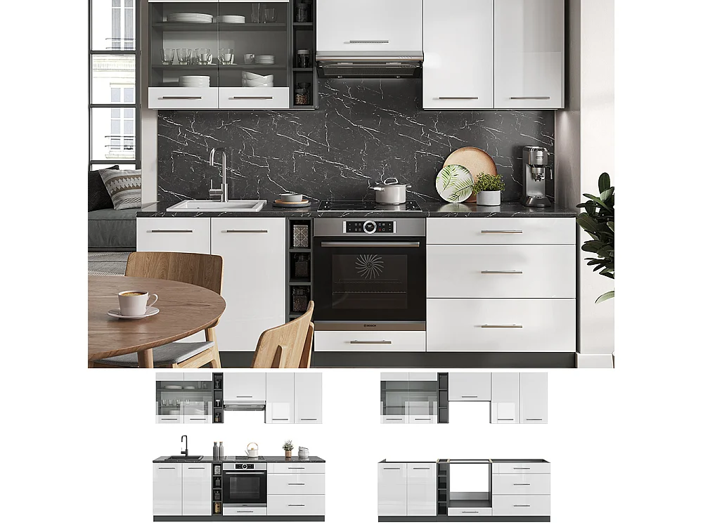 Cuisine blanc brillant/anthracite 235x46x81.6 fame-line