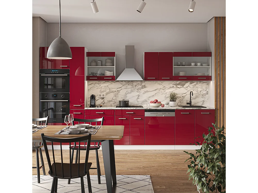 Cucina componibile rosso lucido/bianco 350x46x81.6 r-line