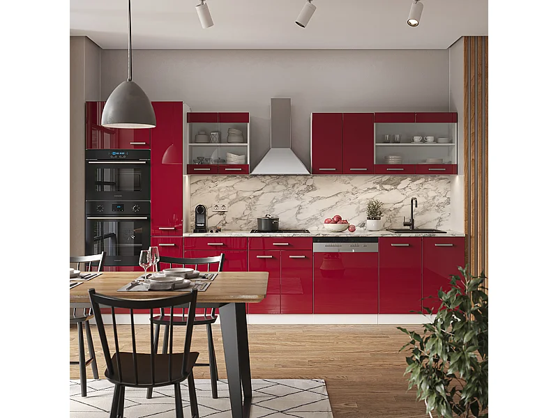 Cucina componibile rosso lucido/bianco 350x46x81.6 r-line