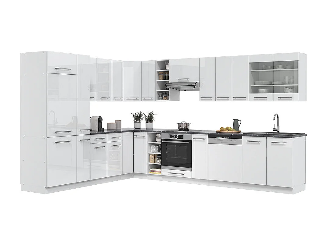 Cuisine en angle blanc brillant/blanc 347x60x81.6 fame-line