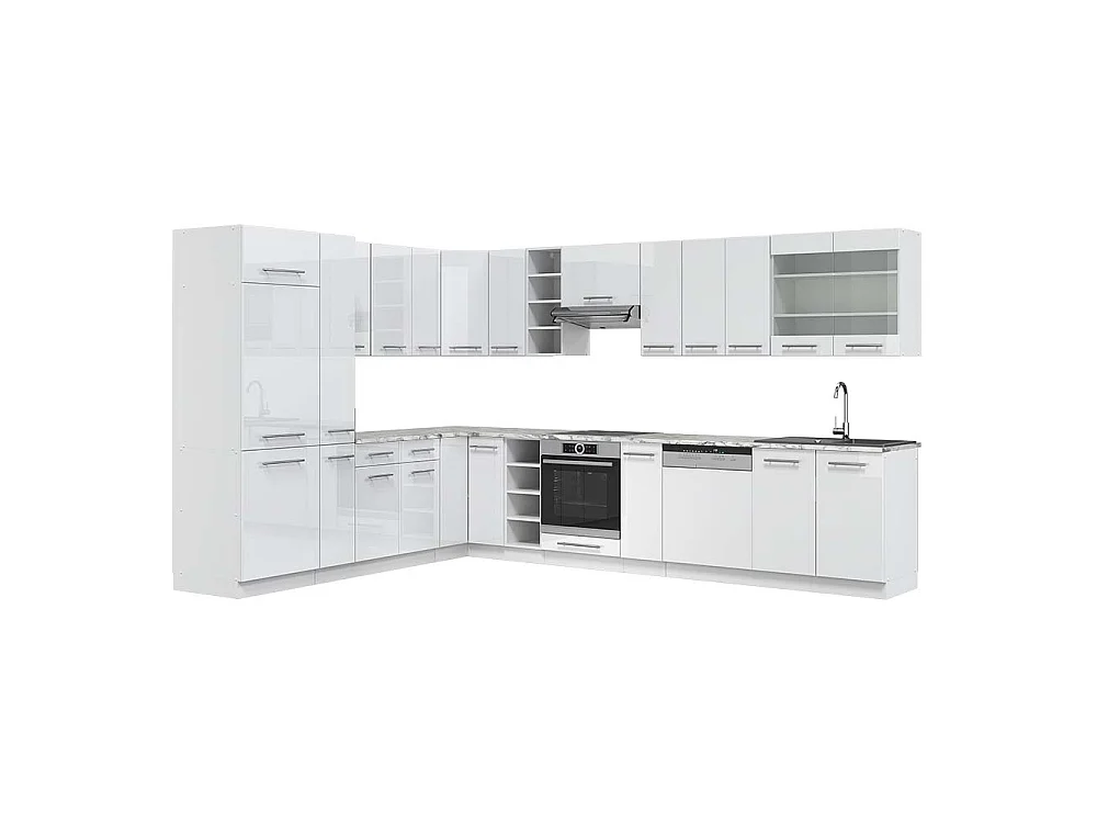 Hjørnekøkken hvid højglans/hvid 347x60x81.6 fame-line