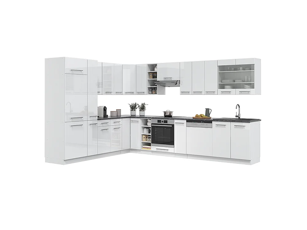 Hjørnekøkken hvid højglans/hvid 347x60x81.6 fame-line