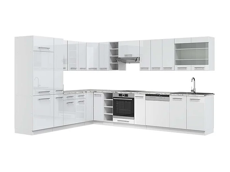 Cuisine en angle blanc brillant/blanc 347x60x81.6 fame-line