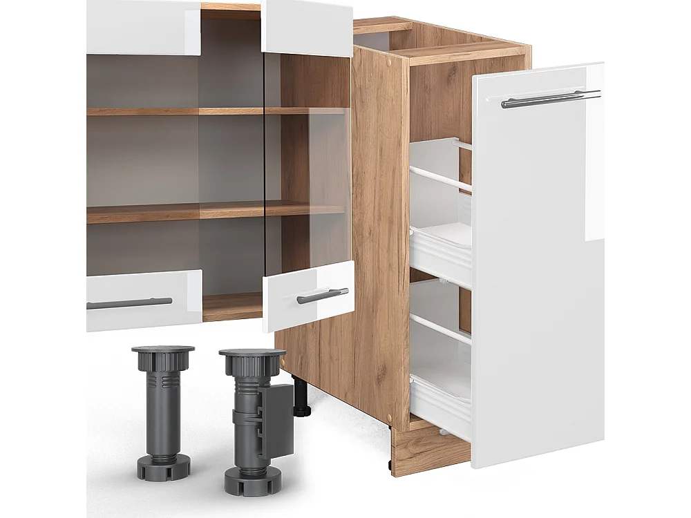 Cuisine blanc brillant/chêne doré 280x60x81.6 fame-line