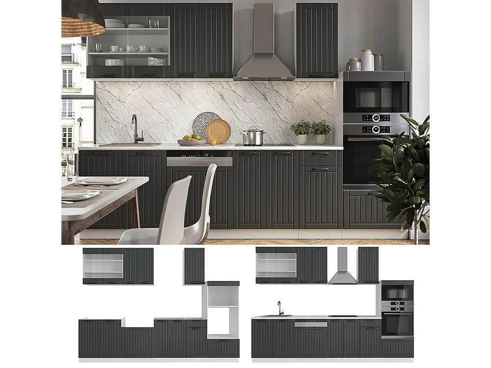 Complete keukeneenheid antraciet landhuis/wit 300x60x81.6 fame-line