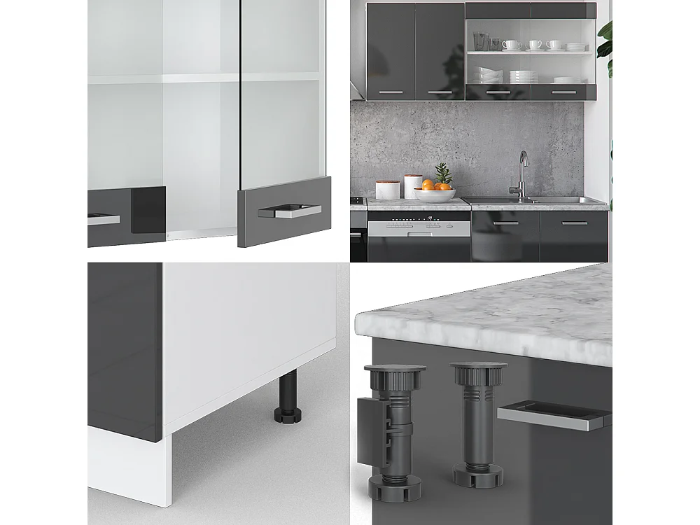 Cuisine anthracite brillant/blanc 300x46x81.6 r-line