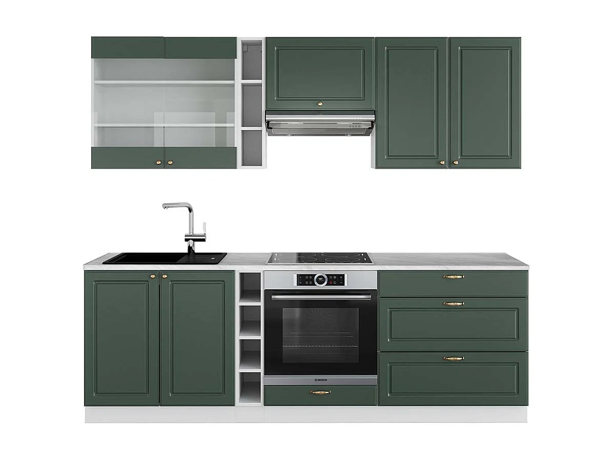 Mueble de cocina verde-dorado casa de campo/blanco 235x60x81.6 fame-line