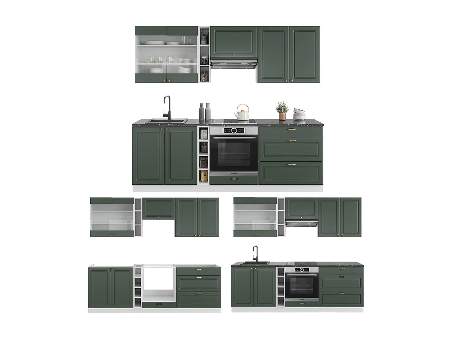 Complete keukeneenheid groen-goud landhuis/wit 235x60x81.6 fame-line