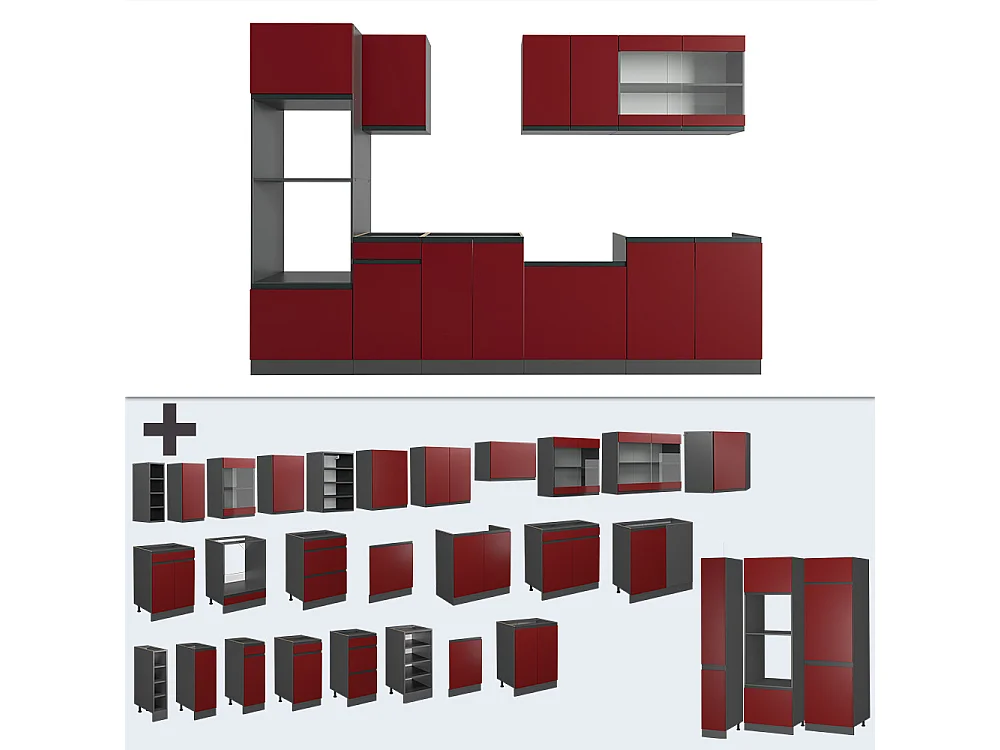 Küchenzeile rot/anthrazit 300x60x81.6 r-line