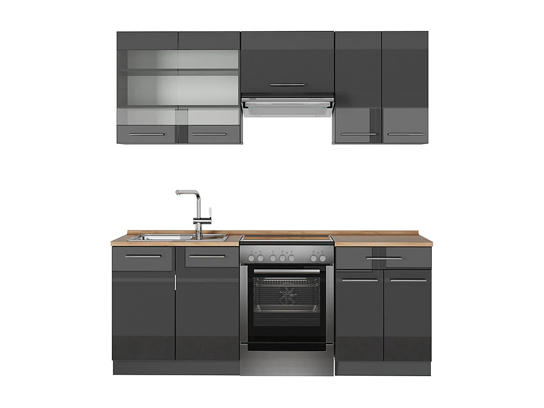 Mueble de cocina antracita alto brillo 200x60x81.6 fame-line