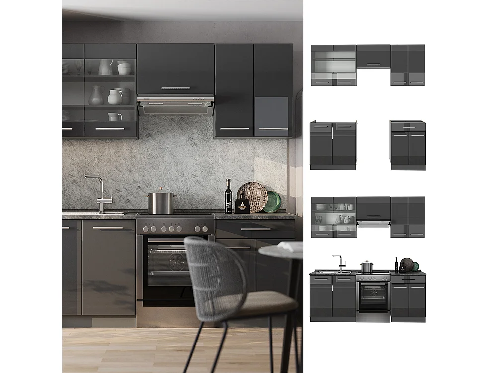 Cucina componibile antracite lucido 200x60x81.6 fame-line