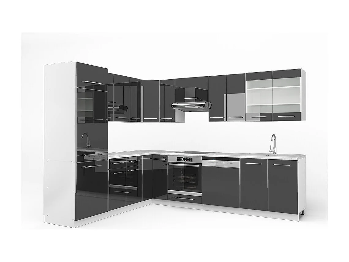 Cuisine en angle anthracite haute brillance 287x46x81.6 fame-line