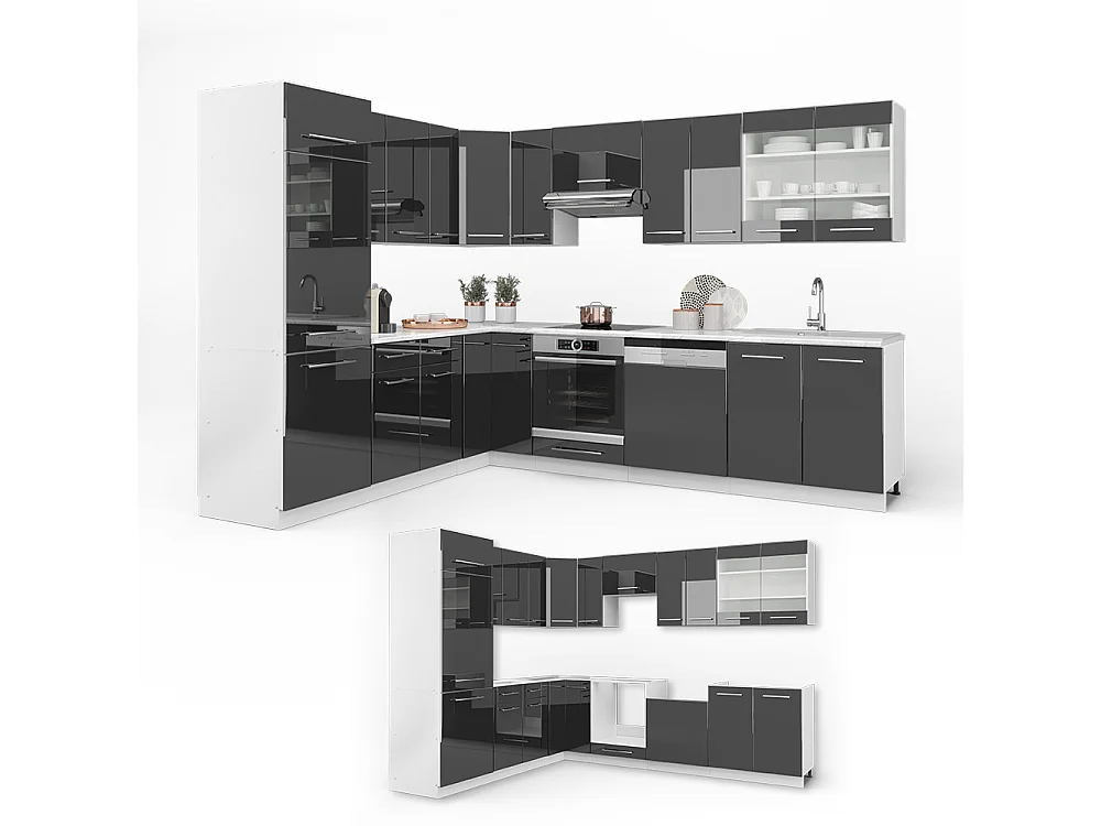 Cuisine en angle anthracite haute brillance 287x46x81.6 fame-line