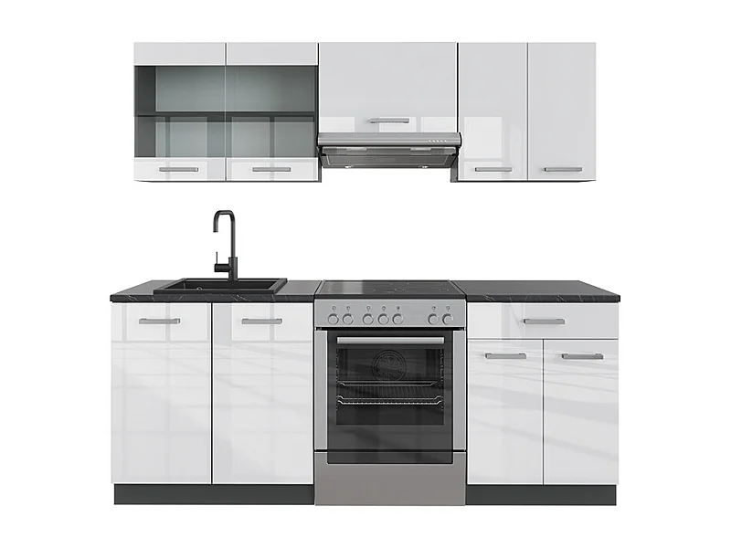 Cucina componibile bianco lucido/antracite 200x60x81.6 r-line