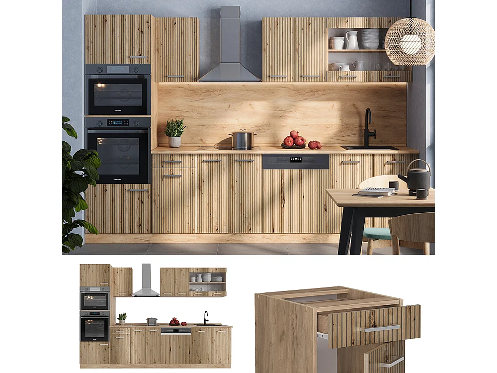 Küchenzeile artisan-eiche/goldkraft eiche 300x60x81.6 r-line