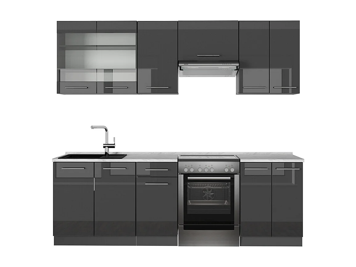 Küchenzeile anthrazit hochglanz 240x60x81.6 fame-line