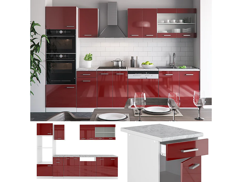 Cuisine rouge brillant/blanc 300x60x81.6 r-line