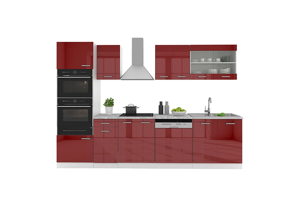 Cuisine rouge brillant/blanc 300x60x81.6 r-line