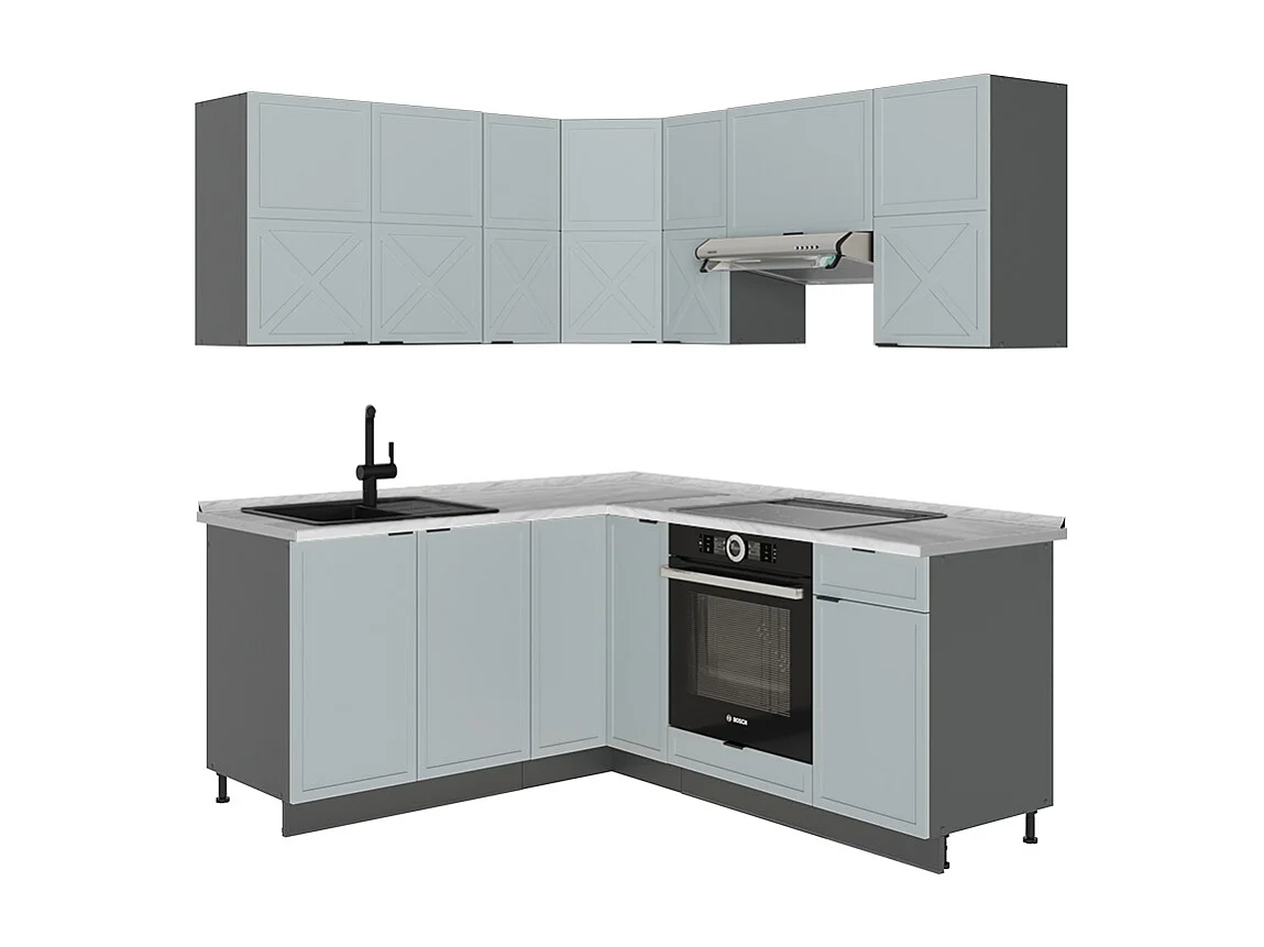 Cuisine en angle bleu clair-gris/anthracite 190x46x81.6 fame-line