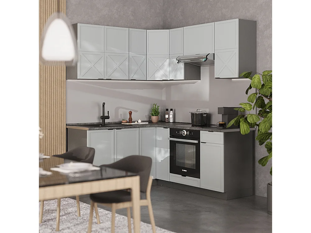 Cuisine en angle bleu clair-gris/anthracite 190x46x81.6 fame-line