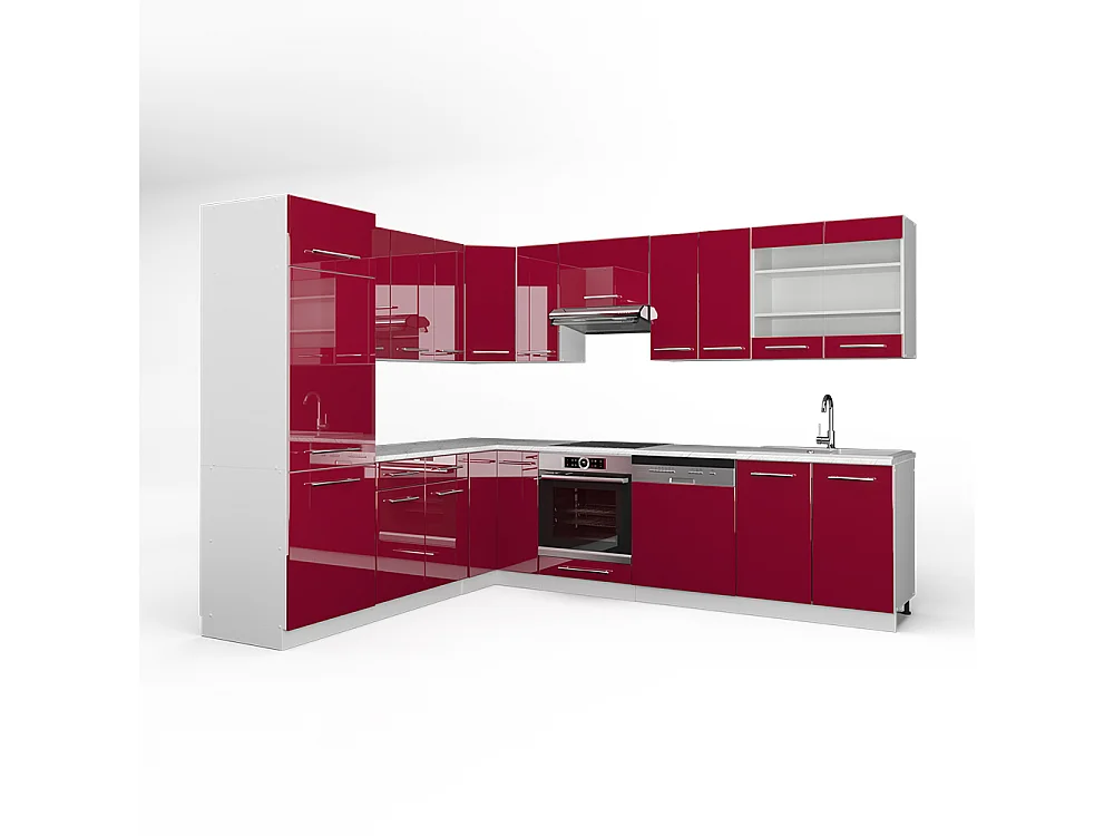 Hjørnekøkken bordeaux højglans/hvid 287x46x81.6 fame-line