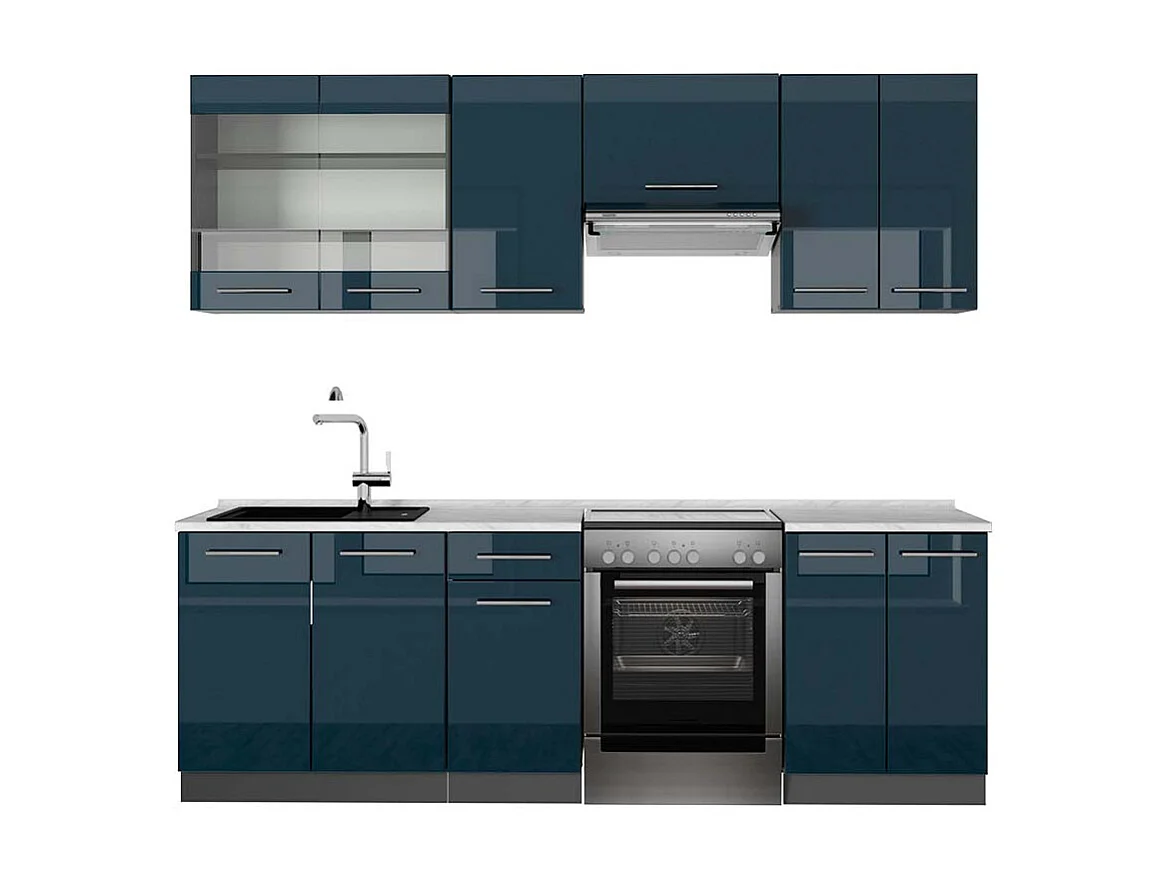 Cuisine bleu foncé brillant/anthracite 240x60x81.6 fame-line