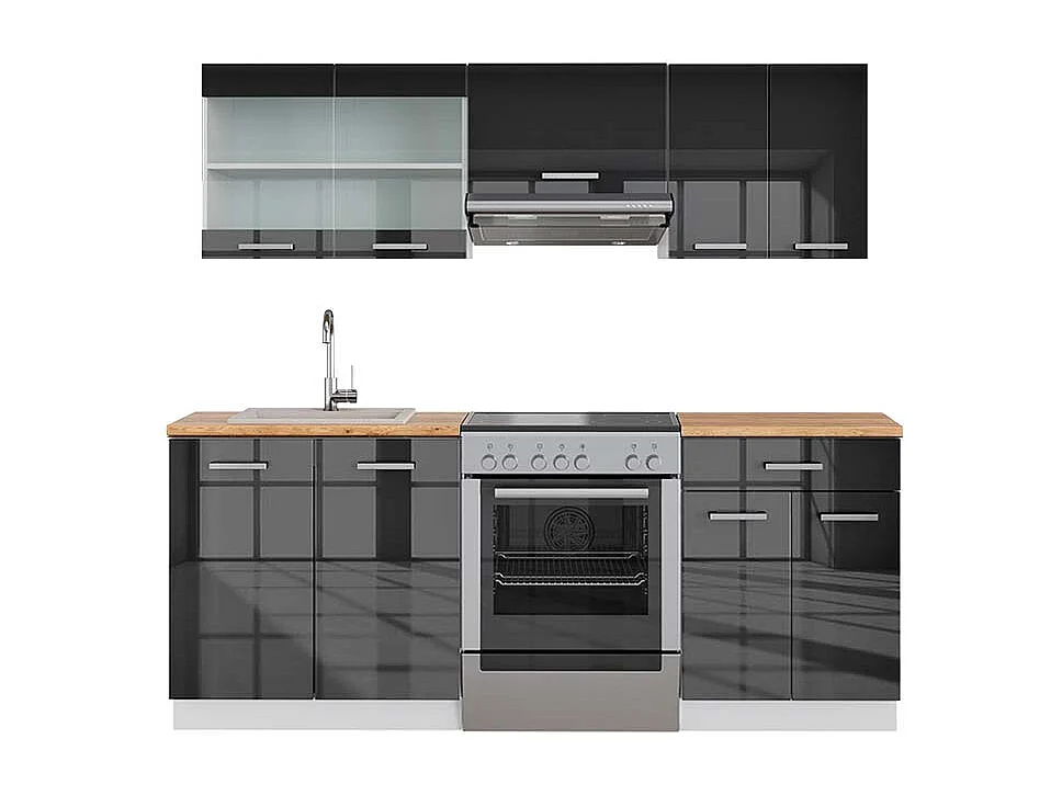 Cuisine anthracite brillant/blanc 200x60x81.6 fame-line