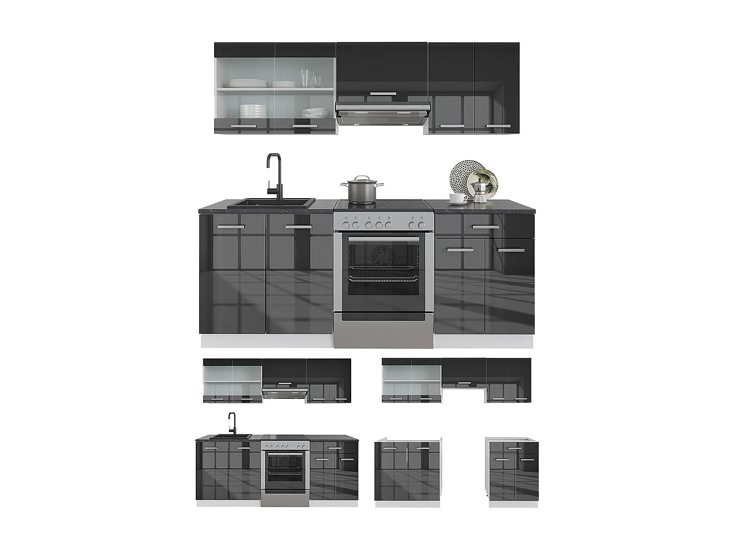 Cuisine anthracite brillant/blanc 200x60x81.6 fame-line