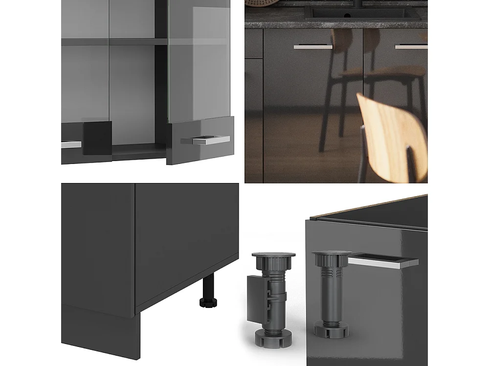 Cocina para solteros antracita brillo intenso/antracita 140x46x81.6 r-line