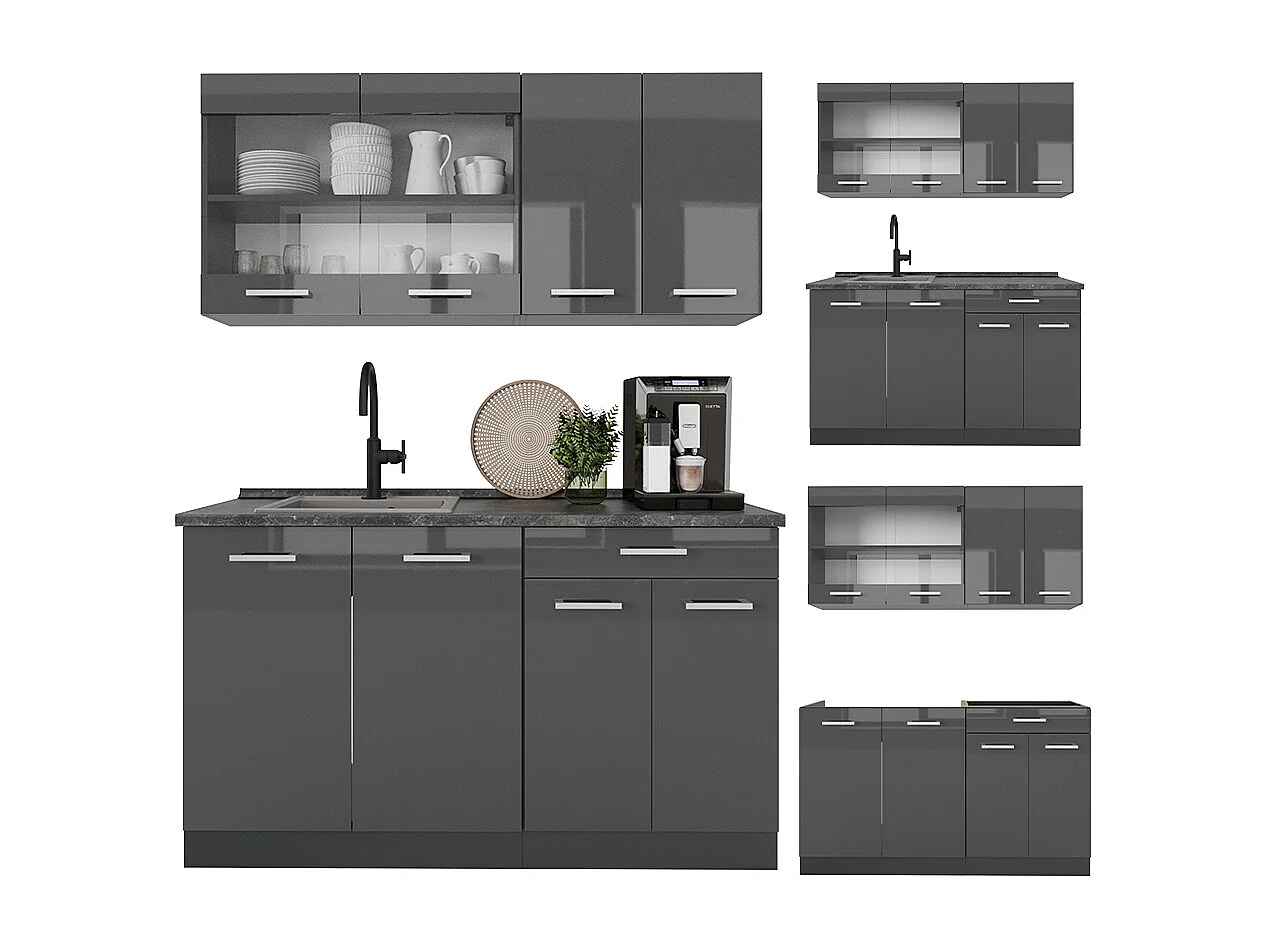 Cuisine anthracite brillant/anthracite 140x46x81.6 r-line