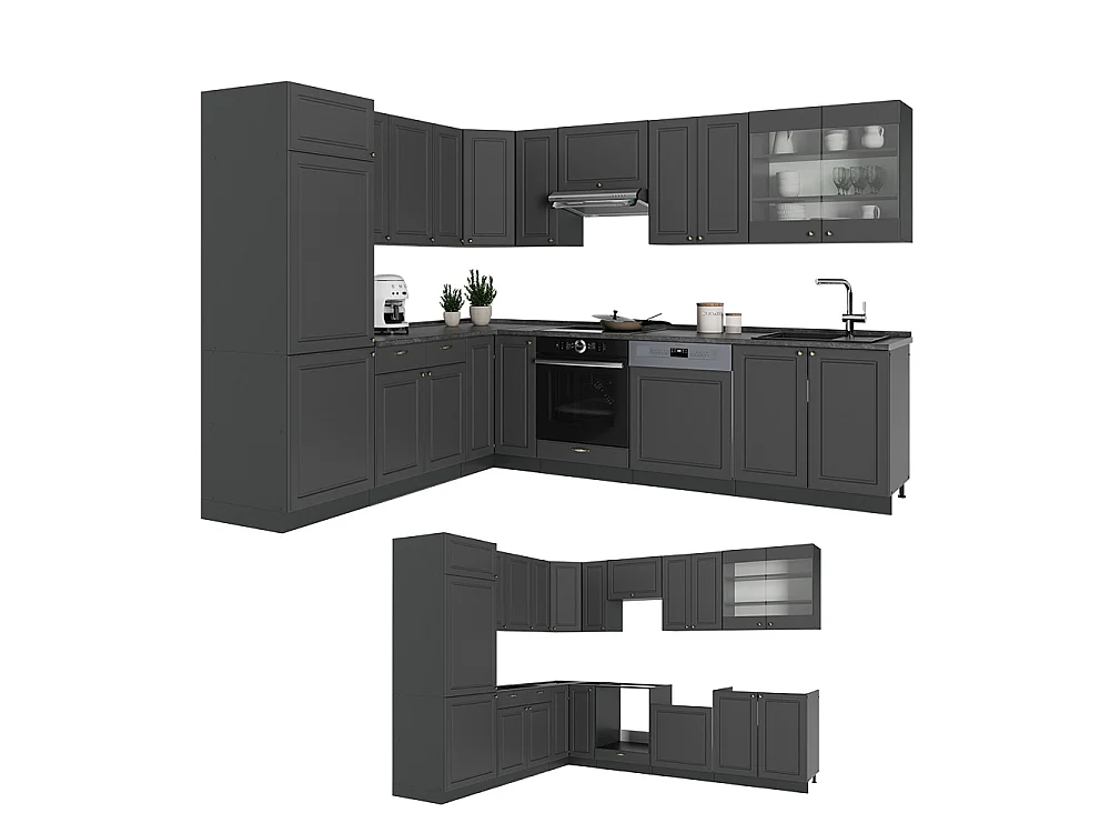 Hörnkök herrgård i antracitguld/antracit 287x60x81.6 fame-line