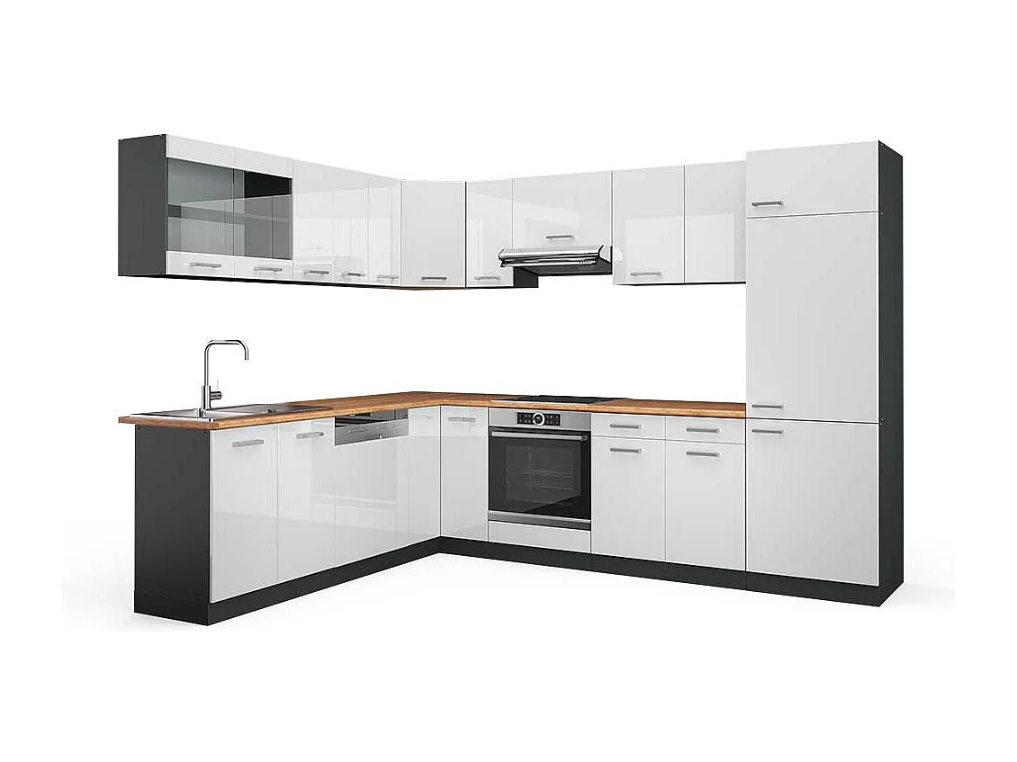 Cucina angolare completa bianco lucido/antracite 287x60x81.6 r-line