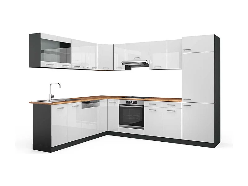 Cucina angolare completa bianco lucido/antracite 287x60x81.6 r-line