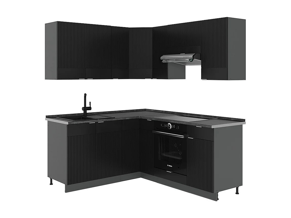 Cuisine en angle noir rayé/anthracite 190x46x81.6 fame-line