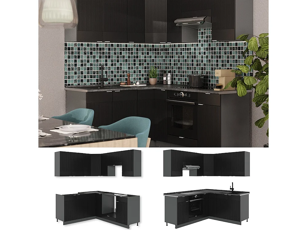 Cocina esquinera rayas negras/antracita 190x46x81.6 fame-line