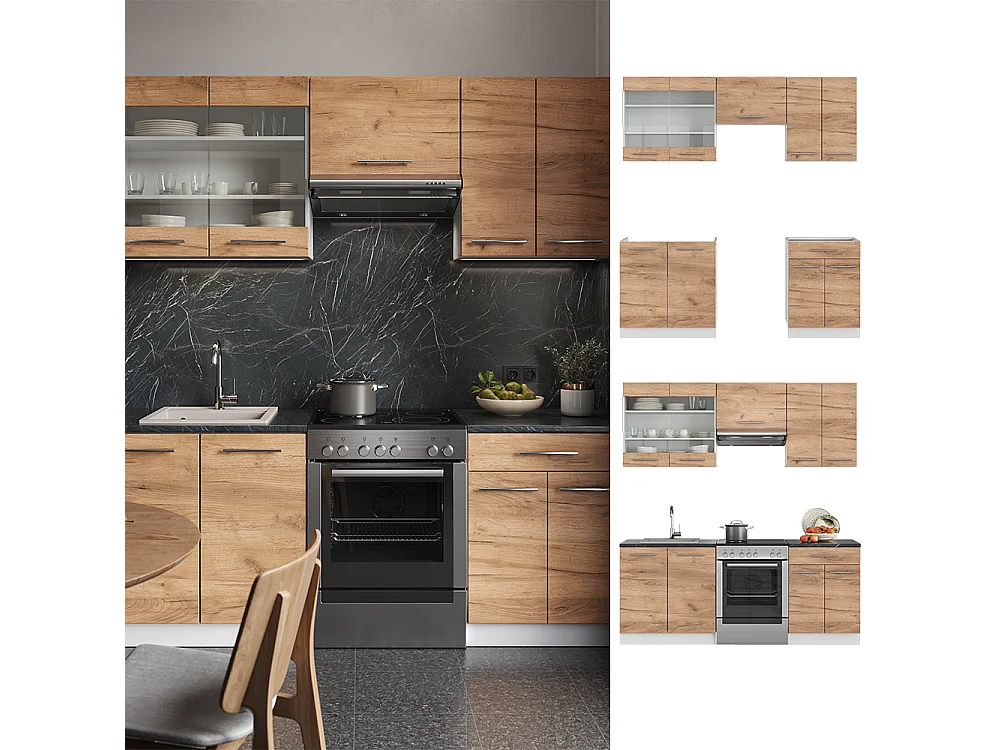 Mueble de cocina oro potencia roble/blanco 200x46x81.6 fame-line