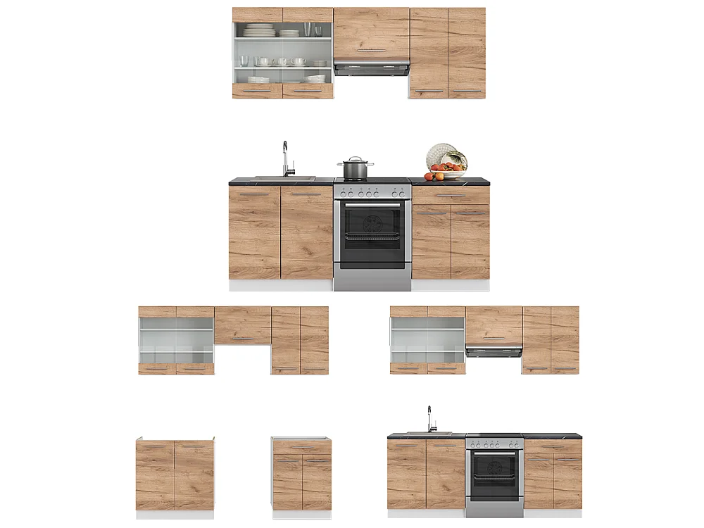 Cuisine chêne doré/blanc 200x46x81.6 fame-line