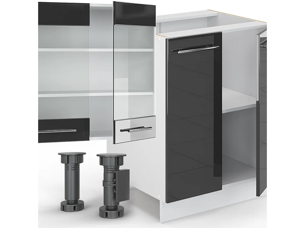 Küchenzeile anthrazit hochglanz/weiß 300x60x81.6 fame-line